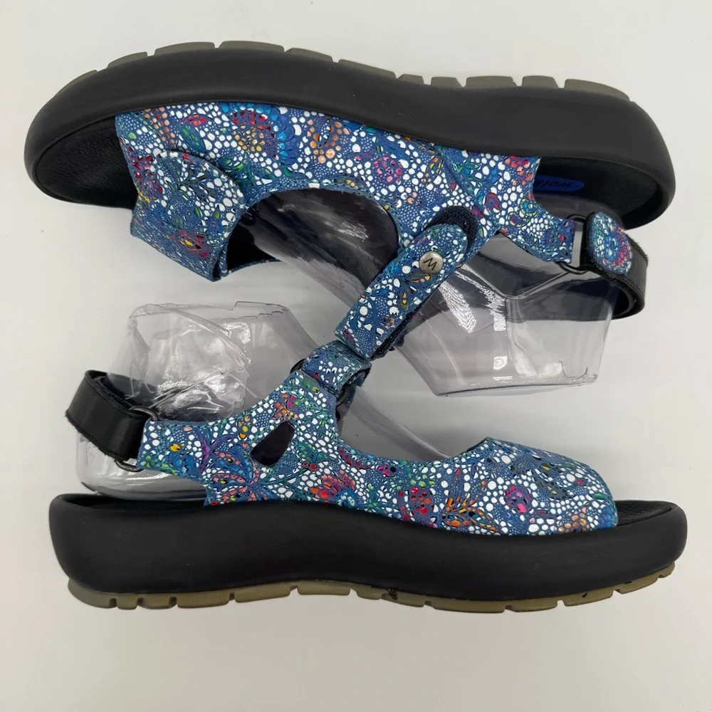Wolky Pichu Blue Multicolor Leather Adjustable Sandal Size 42/11